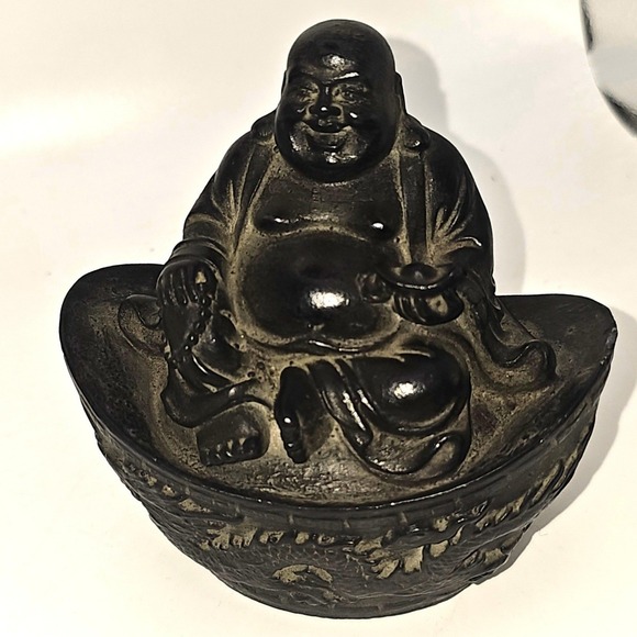 Other - Vintage Laughing Buddha Hotei in Dragon Wealth Boat Figurine Indonesia 4 inch